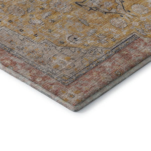 HomeRoots 9' X 12' Elegant Gold Copper Gray Floral Medallion Area Rug – Washable, Durable, UV Protected Design 696109