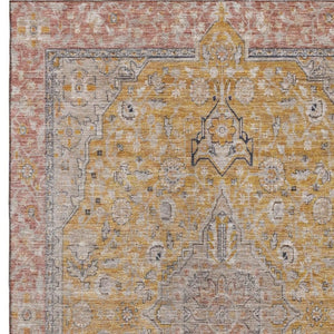 HomeRoots 9' X 12' Elegant Gold Copper Gray Floral Medallion Area Rug – Washable, Durable, UV Protected Design 696109
