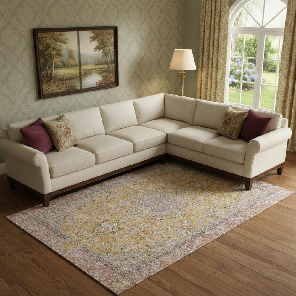 HomeRoots 10' X 14' Elegant Gold, Copper & Gray Floral Medallion Area Rug with Stain Resistance & UV Protection 696110