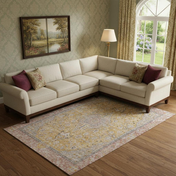 HomeRoots 10' X 14' Elegant Gold, Copper & Gray Floral Medallion Area Rug with Stain Resistance & UV Protection 696110