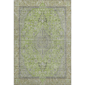 HomeRoots 5' x 8' Lime Green & Gray Floral Medallion Area Rug - Washable, UV Protected, Stain Resistant Design 696112