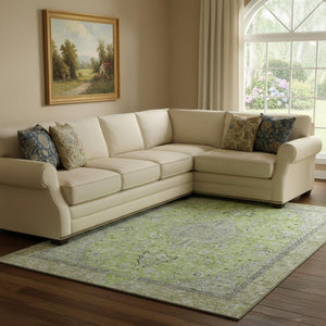 HomeRoots 8' X 10' Vibrant Lime Green & Gray Floral Medallion Area Rug – Washable, UV Protected, Family Friendly 696114