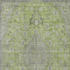 HomeRoots 8' X 10' Vibrant Lime Green & Gray Floral Medallion Area Rug – Washable, UV Protected, Family Friendly 696114