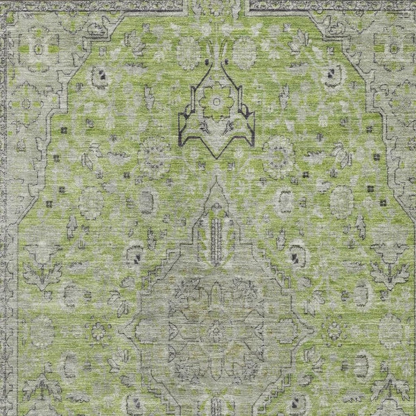 HomeRoots 8' X 10' Vibrant Lime Green & Gray Floral Medallion Area Rug – Washable, UV Protected, Family Friendly 696114