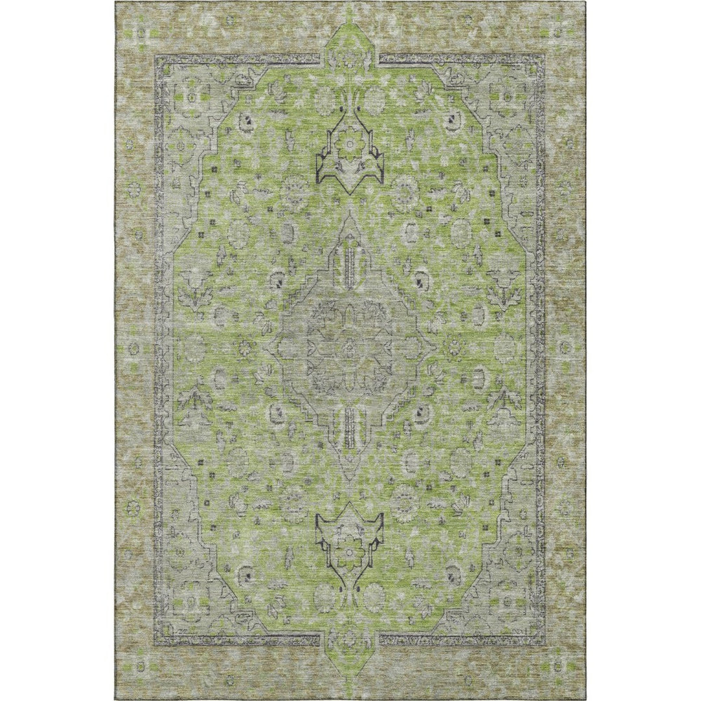 HomeRoots 9' X 12' Washable Lime Green & Gray Floral Medallion Area Rug with UV Protection for High Traffic Areas 696115