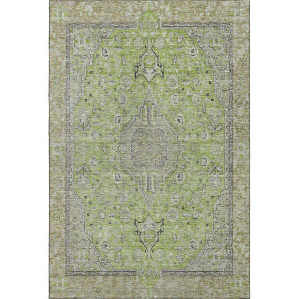 HomeRoots 10' X 14' Vibrant Lime Green & Gray Floral Medallion Area Rug - Washable, UV-Protected & Stylish 696116