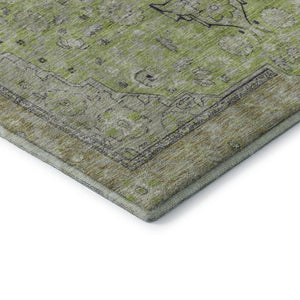HomeRoots 10' X 14' Vibrant Lime Green & Gray Floral Medallion Area Rug - Washable, UV-Protected & Stylish 696116