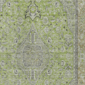 HomeRoots 10' X 14' Vibrant Lime Green & Gray Floral Medallion Area Rug - Washable, UV-Protected & Stylish 696116