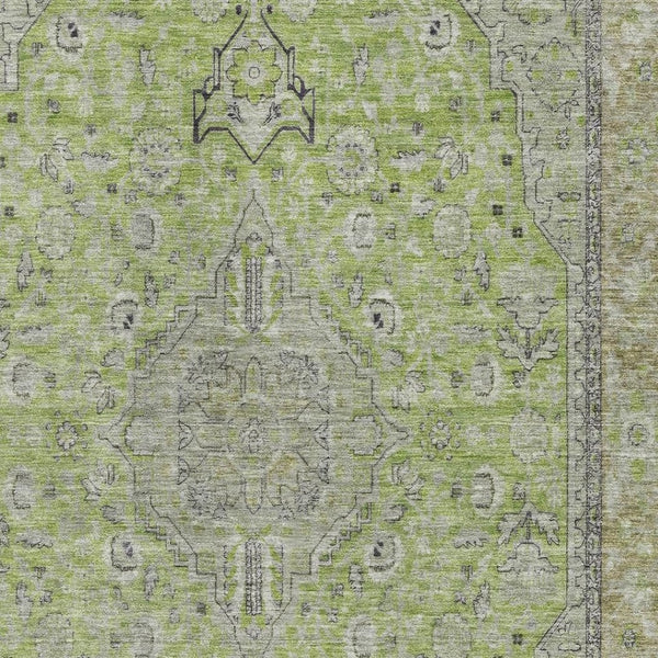 HomeRoots 10' X 14' Vibrant Lime Green & Gray Floral Medallion Area Rug - Washable, UV-Protected & Stylish 696116