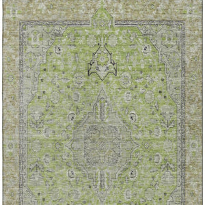 HomeRoots 10' X 14' Vibrant Lime Green & Gray Floral Medallion Area Rug - Washable, UV-Protected & Stylish 696116