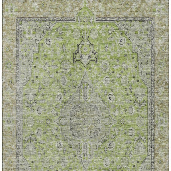 HomeRoots 10' X 14' Vibrant Lime Green & Gray Floral Medallion Area Rug - Washable, UV-Protected & Stylish 696116