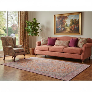 HomeRoots 5' X 8' Vibrant Orange Red and Gray Floral Medallion Washable Area Rug with UV Defense & Non-Slip Backing 696118