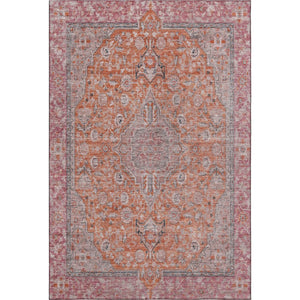 HomeRoots 5' X 8' Vibrant Orange Red and Gray Floral Medallion Washable Area Rug with UV Defense & Non-Slip Backing 696118