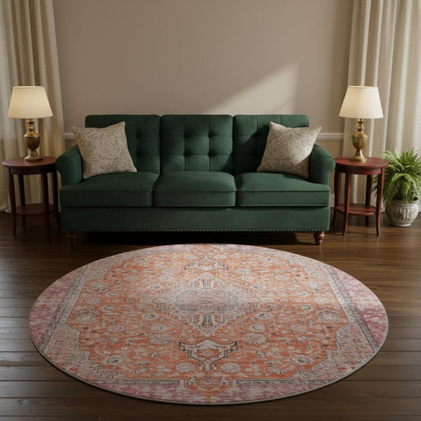 HomeRoots 8' Vibrant Floral Medallion Round Rug – Washable, UV-Protected, Durable Design for Busy Homes 696119