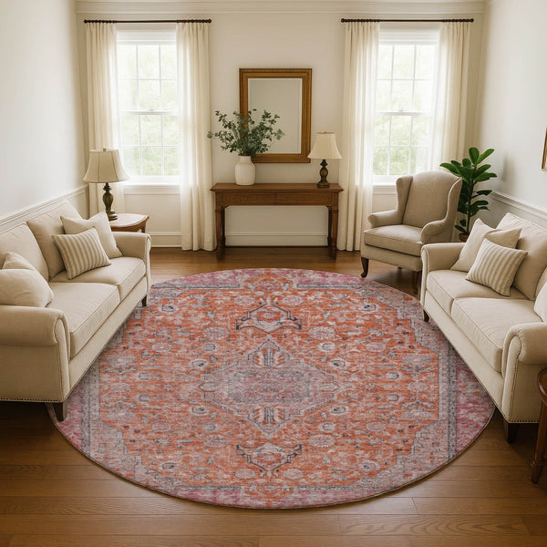 HomeRoots 8' Vibrant Floral Medallion Round Rug – Washable, UV-Protected, Durable Design for Busy Homes 696119