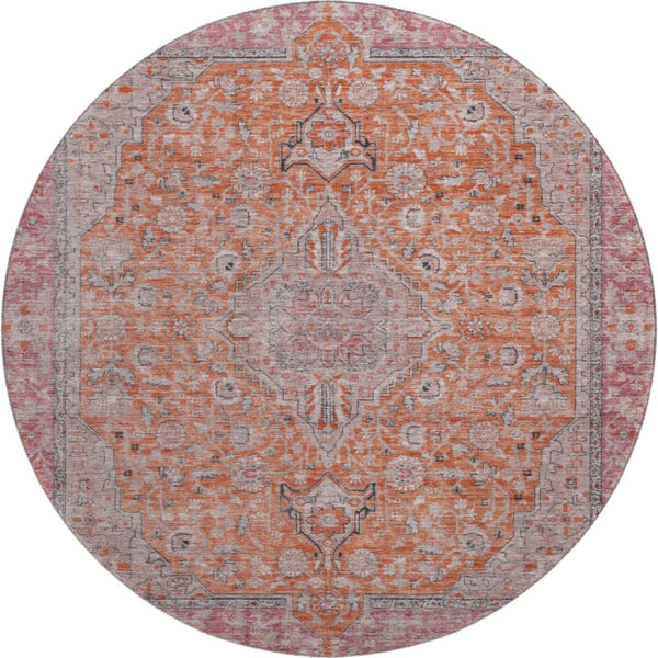 HomeRoots 8' Vibrant Floral Medallion Round Rug – Washable, UV-Protected, Durable Design for Busy Homes 696119