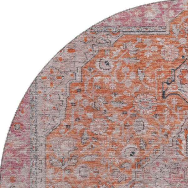 HomeRoots 8' Vibrant Floral Medallion Round Rug – Washable, UV-Protected, Durable Design for Busy Homes 696119