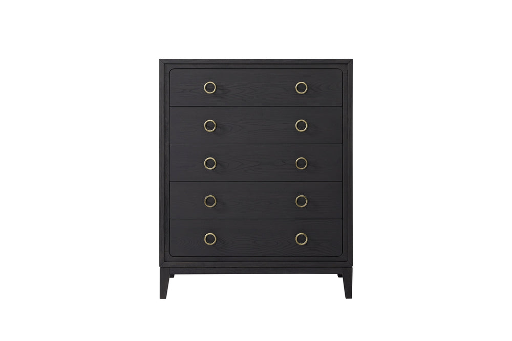 English Elm 5 Drawer Chest with Felt-Lined Top Drawer, Textured PU Finish, Smooth Side Guides, Ample Storage Appeal Black 45.25 L x 22.5 W x 53.25 H B2699P237494