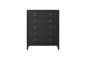 English Elm 5 Drawer Chest with Felt-Lined Top Drawer, Textured PU Finish, Smooth Side Guides, Ample Storage Appeal Black 45.25 L x 22.5 W x 53.25 H B2699P237494