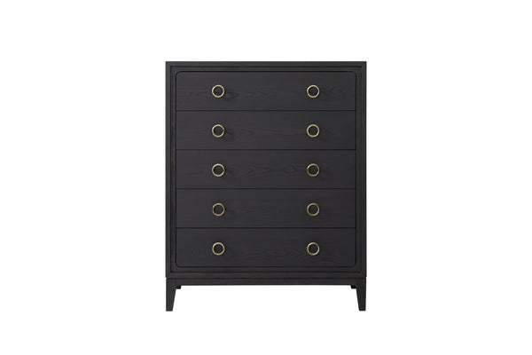 English Elm 5 Drawer Chest with Felt-Lined Top Drawer, Textured PU Finish, Smooth Side Guides, Ample Storage Appeal Black 45.25 L x 22.5 W x 53.25 H B2699P237494