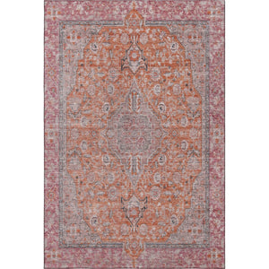 HomeRoots 8' X 10' Floral Medallion Area Rug in Orange-Red & Gray – Washable, UV-Protected & Stain Resistant 696120