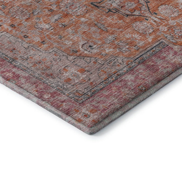 HomeRoots 8' X 10' Floral Medallion Area Rug in Orange-Red & Gray – Washable, UV-Protected & Stain Resistant 696120