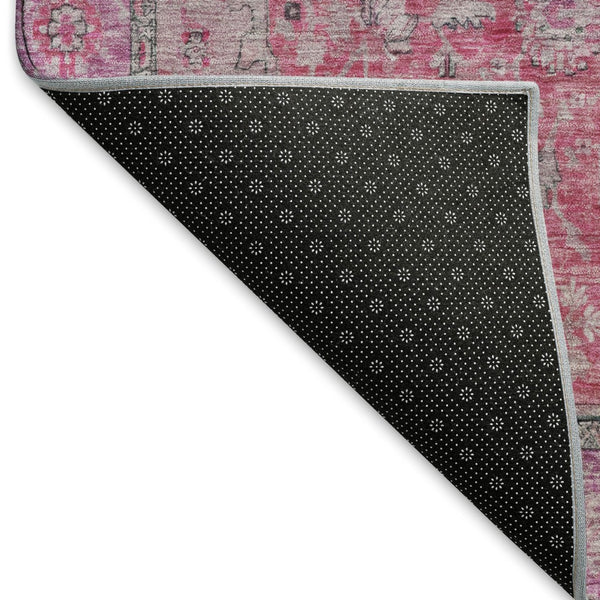 HomeRoots 8' Pink Mauve & Gray Floral Medallion Round Rug - Washable, UV Protected, Stylish & Durable Design 696125