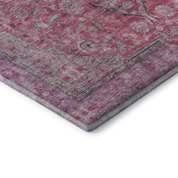 HomeRoots 8' Pink Mauve & Gray Floral Medallion Round Rug - Washable, UV Protected, Stylish & Durable Design 696125