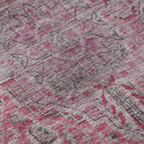 HomeRoots 8' Pink Mauve & Gray Floral Medallion Round Rug - Washable, UV Protected, Stylish & Durable Design 696125