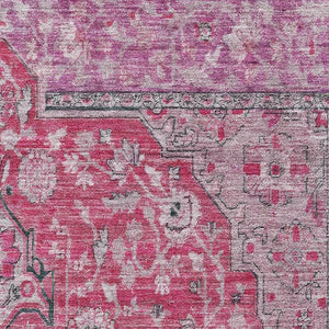 HomeRoots 8' X 10' Pink Mauve & Gray Floral Medallion Area Rug - Washable, UV-Protected, Family-Friendly Design 696126