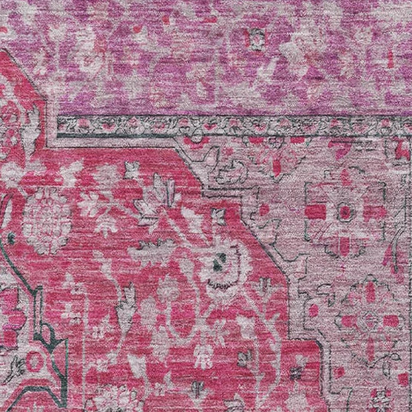 HomeRoots 8' X 10' Pink Mauve & Gray Floral Medallion Area Rug - Washable, UV-Protected, Family-Friendly Design 696126