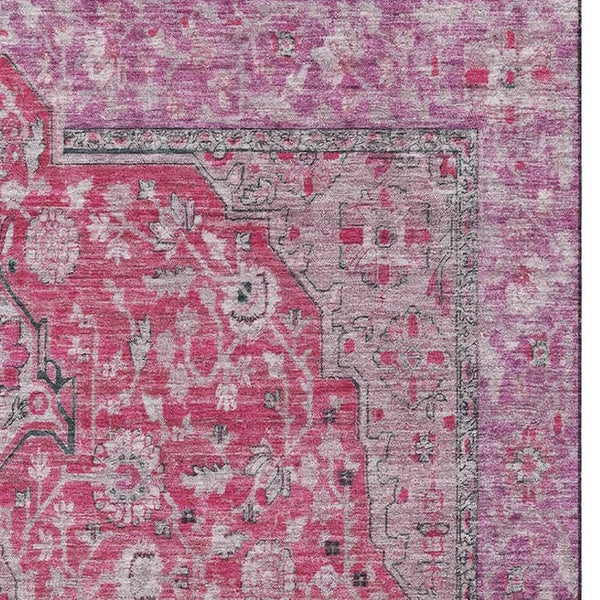 HomeRoots 8' X 10' Pink Mauve & Gray Floral Medallion Area Rug - Washable, UV-Protected, Family-Friendly Design 696126