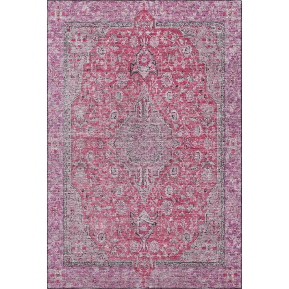 HomeRoots 9' X 12' Pink Mauve & Gray Floral Medallion Washable Rug - UV Protected, Stain Resistant, Non-Slip! 696127