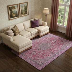 HomeRoots 10' X 14' Pink Mauve Floral Medallion Area Rug - Durable, Stain-Resistant & UV Protected Design 696128