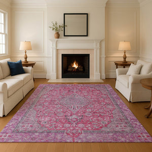 HomeRoots 10' X 14' Pink Mauve Floral Medallion Area Rug - Durable, Stain-Resistant & UV Protected Design 696128