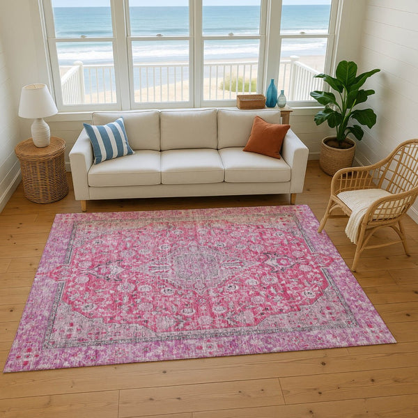 HomeRoots 10' X 14' Pink Mauve Floral Medallion Area Rug - Durable, Stain-Resistant & UV Protected Design 696128
