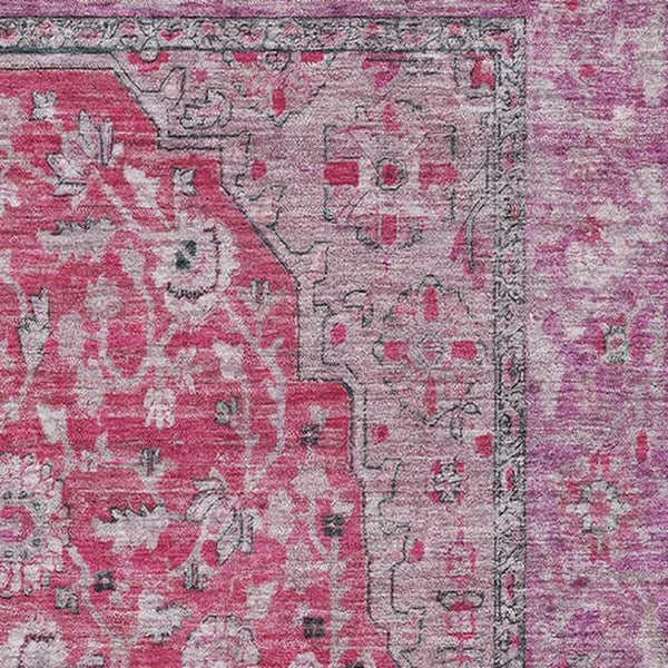 HomeRoots 10' X 14' Pink Mauve Floral Medallion Area Rug - Durable, Stain-Resistant & UV Protected Design 696128