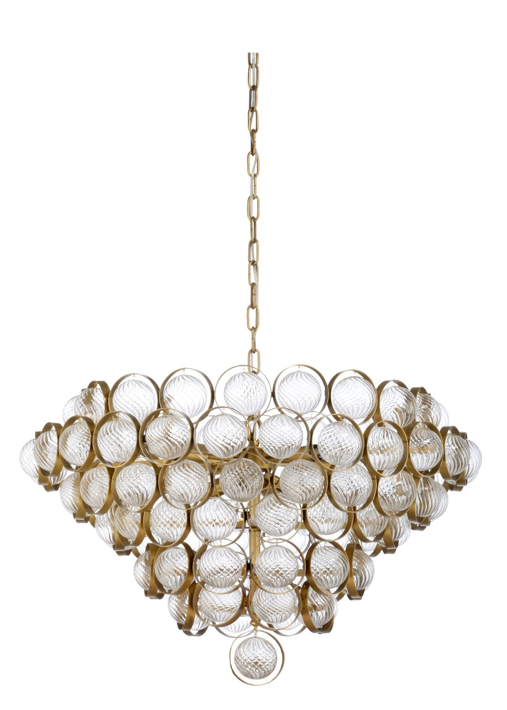 Chelsea House Milan Antique Brass 8-Light Chandelier With Clear Glass Globes, Adjustable 58" Chain, 30" Dia Elegant Lighting 69613
