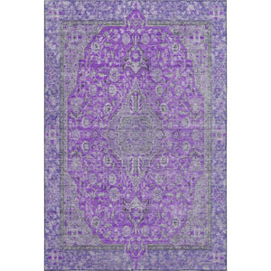 HomeRoots 5' X 8' Purple and Gray Floral Medallion Area Rug - Washable, UV-Protected, Non-Slip Design for Homes 696130