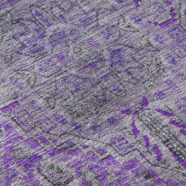 HomeRoots 8' Vibrant Purple and Gray Floral Medallion Washable Round Rug with UV Protection & Non-Slip Backing 696131