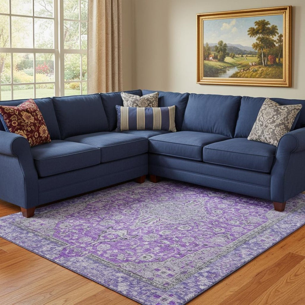 HomeRoots 8' X 10' Purple and Gray Floral Medallion Area Rug - Washable, UV Protected, Durable & Elegant Design 696132