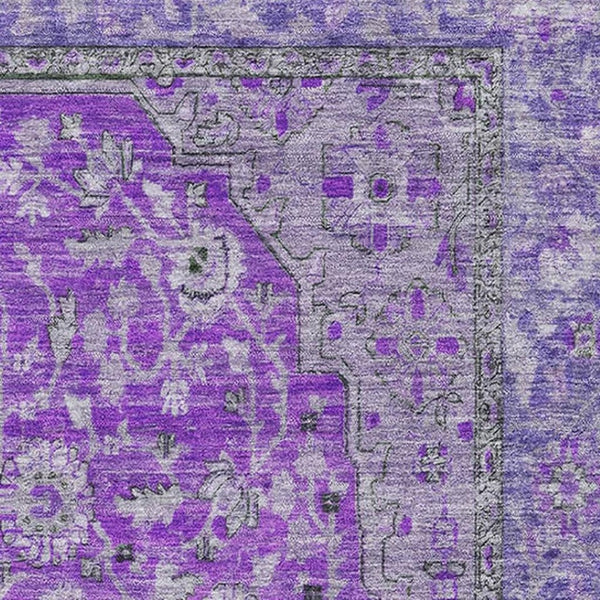 HomeRoots 8' X 10' Purple and Gray Floral Medallion Area Rug - Washable, UV Protected, Durable & Elegant Design 696132