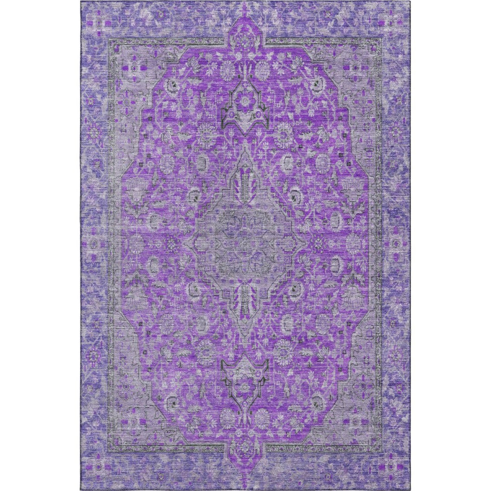 HomeRoots 9' X 12' Purple and Gray Floral Medallion Washable Area Rug - UV Protected, Durable, Pet-Friendly Design 696133