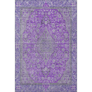 HomeRoots 9' X 12' Purple and Gray Floral Medallion Washable Area Rug - UV Protected, Durable, Pet-Friendly Design 696133