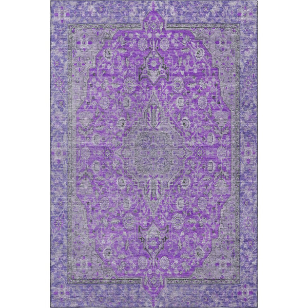 HomeRoots 9' X 12' Purple and Gray Floral Medallion Washable Area Rug - UV Protected, Durable, Pet-Friendly Design 696133