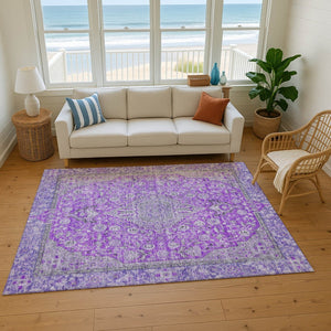 HomeRoots 9' X 12' Purple and Gray Floral Medallion Washable Area Rug - UV Protected, Durable, Pet-Friendly Design 696133