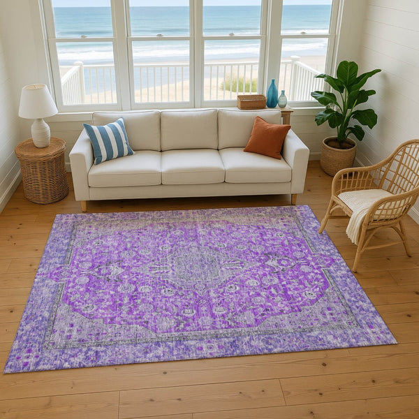 HomeRoots 9' X 12' Purple and Gray Floral Medallion Washable Area Rug - UV Protected, Durable, Pet-Friendly Design 696133