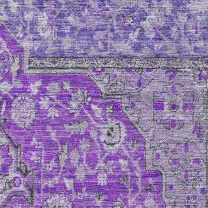 HomeRoots 9' X 12' Purple and Gray Floral Medallion Washable Area Rug - UV Protected, Durable, Pet-Friendly Design 696133