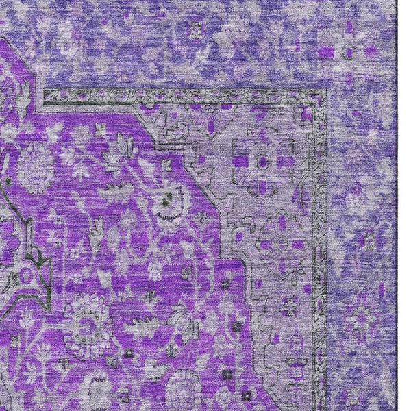 HomeRoots 9' X 12' Purple and Gray Floral Medallion Washable Area Rug - UV Protected, Durable, Pet-Friendly Design 696133