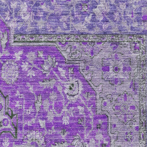 HomeRoots 10' X 14' Elegant Purple and Gray Floral Medallion Area Rug – Washable, Stain-Resistant, Non-Slip! 696134